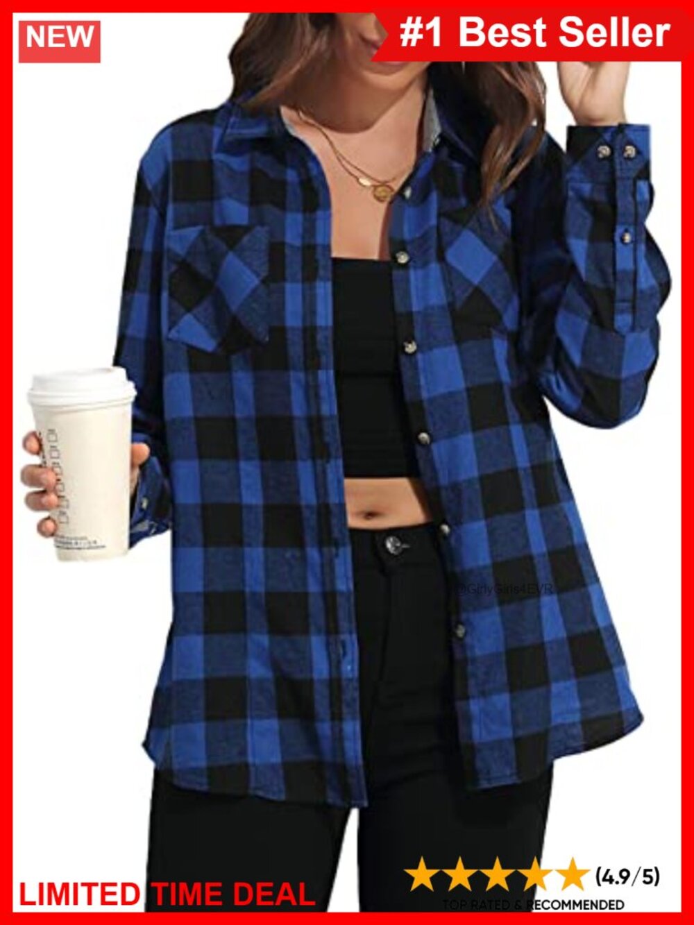 Plaid Flannel Shirt Button Down Long Sleeve Loose Fit Casual